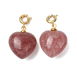 Клубничный Кварц Подвеска в форме сердца из натурального клубничного кварца., с медными застежками, золотые, 24.5~25.5 мм, отверстие : 3 мм