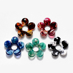 Mixed Color Cellulose Acetate(Resin) Pendants, Flower, Mixed Color, 23x24x5mm, Hole: 1.4mm