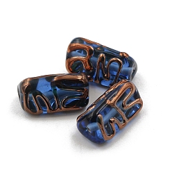 Blue Transparent Czech Glass Beads, Triangle with Golden Wave, Blue, 16x8mm
