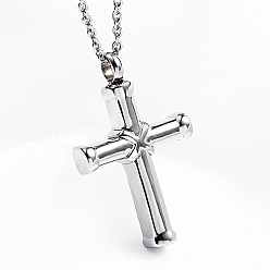 Platinum Stainless Steel Religion Cross Pendant Necklace, Keepsake Memorial Ash Urn Necklace, Cable Chain Necklace, Platinum