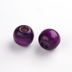 Purple Natural Wood Beads, Dyed, Round, Purple, 12x10.5mm, Hole: 3mm, about 1800pcs/1000g