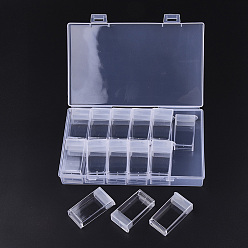 Clear Plastic Bead Containers, Flip Top Bead Storage, For Seed Beads Storage Box, with PP Plastic Packing Box, Rectangle, Clear, 24pcs containers/box, 50x27x12mm, Hole: 9x10mm
