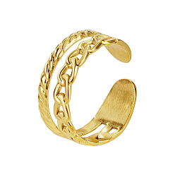 Real 18K Gold Plated Stainless Steel Hollow Chain Cuff Rings, Real 18K Gold Plated, Inner Diameter: 20mm