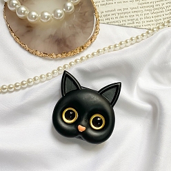 Black 3D Cat Head Folding 2-Sided Makeup Mirror Phone Holder, Gold Pupils Kitten Resin Cell Phone Holder, for Women & Girls, Black, No Size