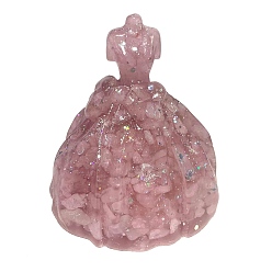Розовый Кварц Украшение для показа платья из смолы, с натуральной крошкой розового кварца внутри статуй для украшения домашнего офиса, 80x80x85 мм