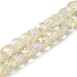 Champagne Yellow Electroplate Transparent Glass Beads Strands, Faceted, Cube, Champagne Yellow, 6x6x6mm, Hole: 1mm, about 67~68pcs/strand, 15.5~16 inch(39.4~40.6cm)