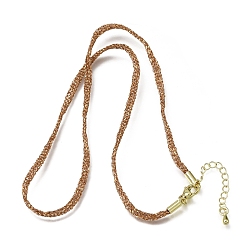 Camel 3.5MM Polyester Metallic Cord Braided Cord Necklace Making, with Brass Findings and 202 Stainless Steel Lobster Claw Clasps, Long-Lasting Plated, Rack Plating, Golden, Camel, 16.14 inch(41cm)~18.11 inch(46cm)