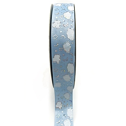 Light Sky Blue Silver Hot Stamping Cloud Moon Star Pattern Polyester Grosgrain Ribbons, for Hair Bowknots, Gift Packaging Decoration, Light Sky Blue, 1 inch(25mm), 48 Yards/Roll