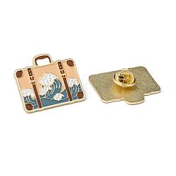 Bisque Creative Zinc Alloy Brooches, Enamel Lapel Pin, with Iron Butterfly Clutches or Rubber Clutches, Suitcase, Bisque, 26.2x30.5mm, pin: 1mm