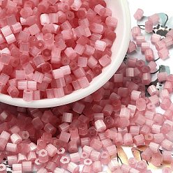 Pale Violet Red Glass Seed Beads, Imitation Cat Eye, Round Hole, Hexagon, Pale Violet Red, 3.5x3.8x3.5mm, Hole: 1mm, 409pcs/pound