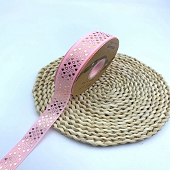 Pearl Pink 48 Yards Gold Stamping Polyester Heart Print Grosgrain Ribbons, Garment Accessories, Pearl Pink, 1 inch(25mm)
