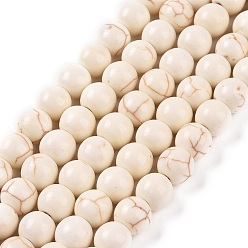 Beige Synthetic Turquoise Beads Strands, Dyed, Round, Beige, 8x7~7.5mm, Hole: 1mm, about 50pcs/strand, 14.5 inch(37cm)