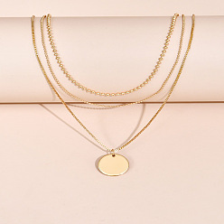 gold Fashionable Minimalist Round Pendant Necklace - Gold, Vintage, Multi-layer, High-end Pendant.