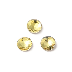 Citrine Glass Rhinestone Cabochons, Point Back & Back Plated, Faceted, Flat Round, Citrine, 6x2.7mm