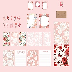 Pink Flower Scrapbook Paper Pads & Stickers & Envelope Set, for DIY Album Scrapbook, Background Paper, Diary Decoration, Pink, 50~297x30~210mm, 40pcs/set