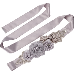 Aqua Satin Ribbon, Bridal Belt for Wedding Dress, with Glass Rhinestone and Imitation Pearl Beads, Garment Accessories, Aqua, 10-5/8x1-1/2~3-3/8 inch(270x38~85mm)