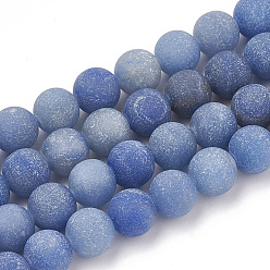 Blue Aventurine Natural Blue Aventurine Beads Strands, Frosted, Grade A, Round, 10mm, Hole: 1.2mm, about 36pcs/strand, 15.5 inch