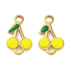 Желтый Ионное покрытие (ip) 304 нержавеющая сталь эмалированные фруктовые соединители подвески, вишневые ссылки, золотые, желтые, 13x7.5x2.5 мм, отверстие : 1.6 мм