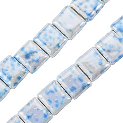 Light Sky Blue Handmade Porcelain Bead Strands, Famille Rose Style, Flat Hole Beads, Square, Light Sky Blue, 15x16~16.5x7mm, Hole: 2.5x11mm, about 20pcs/strand, 11.42 inch(29cm)