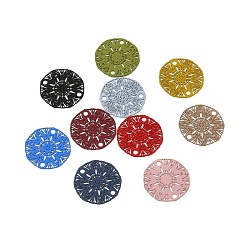 Mixed Color 430 Stainless Steel Connector Charms, Etched Metal Embellishments, Flat Round with Flower Links, Mixed Color, 18.5x0.5mm, Hole: 1.8mm