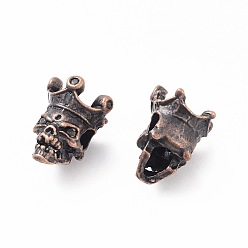 Red Copper Tibetan Style Alloy Beads, Skull Head, Red Copper, 13x10.5x9.5mm, Hole: 3mm