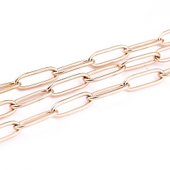 Rose Gold Ion Plating(IP) 304 Stainless Steel Paperclip Chains, Drawn Elongated Cable Chains, Soldered, with Spool, Rose Gold, 12x4x1mm, 32.8 Feet(10m)/roll