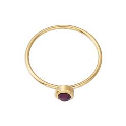 Purple Glass Flat Round Finger Ring, Golden Stainless Steel Ring, Purple, Inner Diameter: 18.2mm