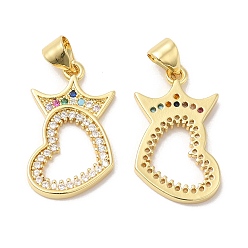 Real 16K Gold Plated Brass Micro Pave Cubic Zirconia Pendants, Heart, Real 16K Gold Plated, 22x12.5x2mm, Hole: 4.5x3.5mm