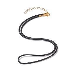 Black Eco-Friendly Korean Waxed Braided Polyester Cord Necklace Making, with Zinc Alloy Lobster Claw Clasps & Iron Chain Extender, Black, 17-5/6 inch(44.7cm)