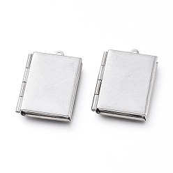 Stainless Steel Color 304 Stainless Steel Locket Pendants, Photo Frame Charms for Necklaces, Rectangle, Stainless Steel Color, Tray: 15x9.5mm, 26x19x4.5mm, Hole: 2mm