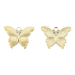 Real 18K Gold Plated Ion Plating(IP) 201 Stainless Steel Pendants, Butterfly, Real 18K Gold Plated, 19x25x2mm, Hole: 2.5mm