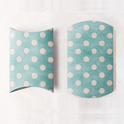 Medium Turquoise Paper Pillow Boxes, Gift Candy Packing Box, Polka Dots Pattern, Medium Turquoise, 11cm