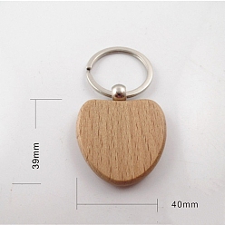 BurlyWood Undyed Wooden Keychains, with Zinc Alloy Findings, Heart, BurlyWood, 3.9x4cm