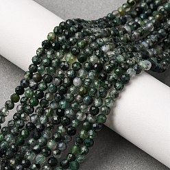 Мосс Агат Природные моховой агат бисер нитей, граненые круглые, 4 мм, отверстие : 0.8 мм, около 117 шт / нитка, 15.55'' (39.5 см)