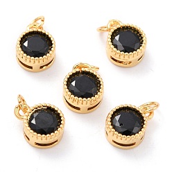 Black Real 18K Gold Plated Brass Inlaid Cubic Zirconia Charms, with Jump Ring, Long-Lasting Plated, Flat Round, Black, 9.5x7x4mm, Jump Ring: 4x0.5mm, 2.5mm Inner Diameter