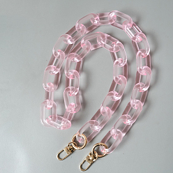 Pink Resin Bag Handles, with Iron Clasp, for Bag Straps Replacement Accessories, Light Gold, Pink, 86cm