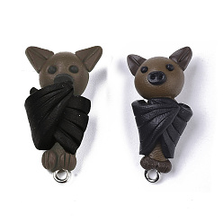 Кокосово-Коричневый Полимерной глины ручной работы подвески, с платиновыми железными петлями, летучая мышь, красочный, 32~33x16~18x12 мм, отверстие : 2 мм