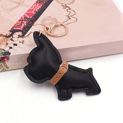 Black Dog Pu Leather Keychain for Women, Car Charm Bag Pendant, Black, 8x8.5cm