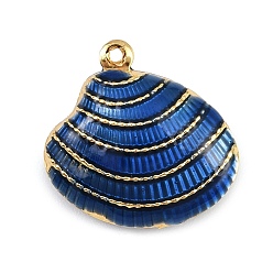 Прусский Синий Латунь эмаль подвески, подвески в форме ракушек, стойки покрытие, долговечный, без кадмия и без свинца, реальный 18 k позолоченный, берлинская лазурь, 19x20x8 мм, отверстие : 1 мм