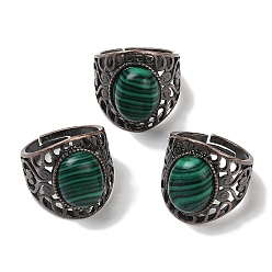 Малахит Овальные регулируемые кольца из синтетического малахита, без свинца и без кадмия, латунные кольца на палец с красной медью для женщин и мужчин, 24.4 мм, внутренний диаметр: 19.2 мм