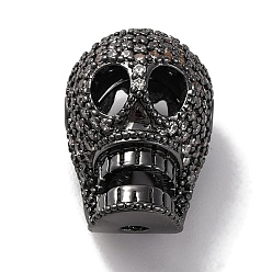 Черный Цвет Металла Латунь с кубиками циркония, без кадмия и без свинца, долговечный, череп, металлический черный , 17x11.5x11 мм, отверстие : 1.2~1.6 мм