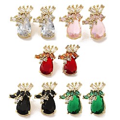 Mixed Color Rack Plating Real 18K Gold Plated Brass Butterfly Stud Earrings, with Cubic Zirconia and Rhinestone, Long-Lasting Plated, Lead Free & Cadmium Free, Mixed Color, 18.5x13mm