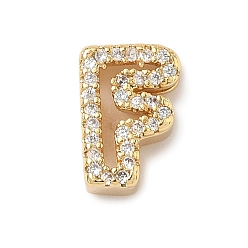 Letter F Латунные микро-паве прозрачные кубические цирконии начальные многорядные звенья, реальный 18 k позолоченный, без кадмия и без свинца, долговечный, стойки покрытие, Буква F, 10~11.5x7~12.5x4~4.5 мм, отверстие : 1.5~1.8x1.8~4 мм