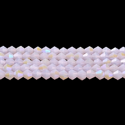 Pink Imitation Jade Electroplate Glass Beads Strands, AB Color Plated, Faceted, Bicone, Pink, 4x4mm, Hole: 0.8mm, about 87~98pcs/strand, 12.76~14.61 inch(32.4~37.1cm)