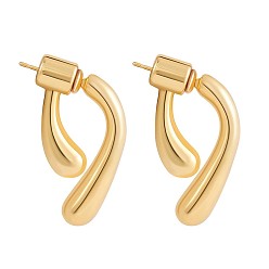 Golden Alloy Twist Dangle Stud Earrings for Women, Golden, 29x18mm, Pin: 0.8mm
