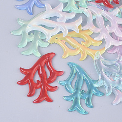 Mixed Color Translucent Resin Pendants, Grass Shape, Mixed Color, 27x21.5x2mm, Hole: 1.4mm