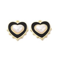 Black Rack Plating Alloy Pendants, with ABS Imitation Pearl and Acrylic, Cadmium Free & Nickel Free & Lead Free, Heart, Black, 19x18x5mm, Hole: 1.6mm