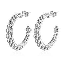 Stainless Steel Color 304 Stainless Steel Stud Earrings, Half Hoop Earrings for Women, Stainless Steel Color, 28x5mm
