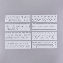 White Plastic Drawing Painting Stencils Templates, for Painting on Scrapbook Fabric Tiles Floor Furniture Wood, Letters and Lines Pattern, White, 56x187x0.3mm, 8pcs/set