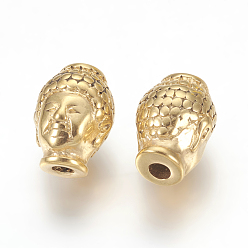 Golden 316 Surgical Stainless Steel Beads, Buddha Head, Golden, 10x13x9mm, Hole: 2mm